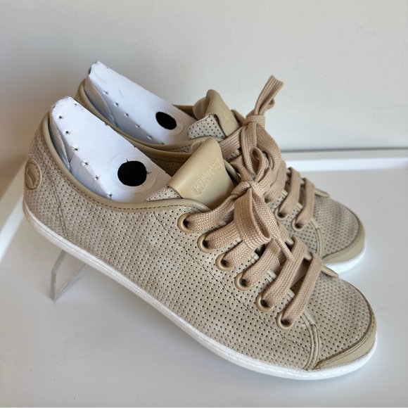 Camper Uno Perforated Suede Low Top Sneakers - Beige Tan, Size 38 - Picture 7 of 17